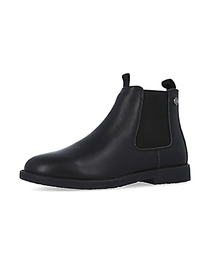 360 degree animation of product Boys black Leather Chelsea Boots frame-1