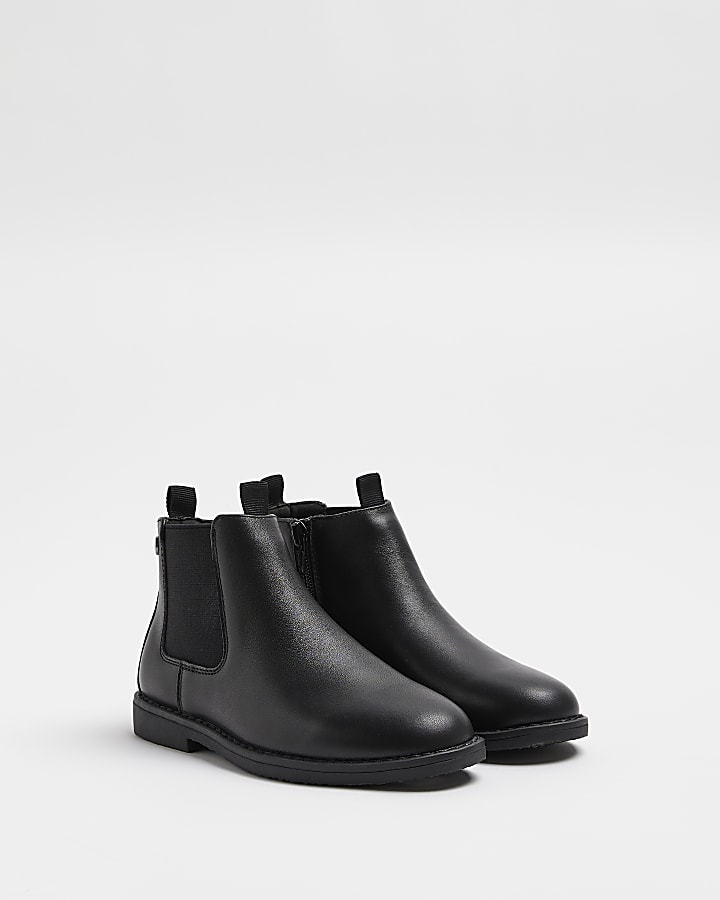 Boys black Leather Chelsea Boots