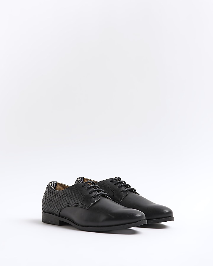 Boys Black Leather embossed Pointed shoes
