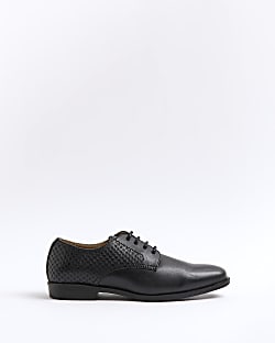 Boys Black Leather embossed Pointed shoes