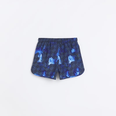 Boys Black Lightning Print Swim Shorts