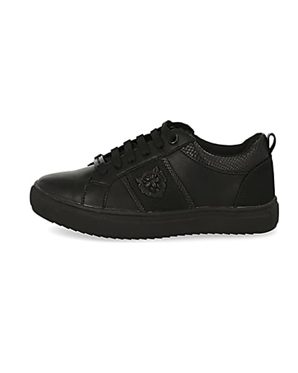 360 degree animation of product Boys black lion embossed lace-up trainers frame-3