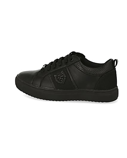 360 degree animation of product Boys black lion embossed lace-up trainers frame-4
