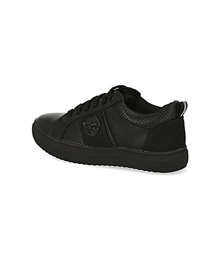 360 degree animation of product Boys black lion embossed lace-up trainers frame-5