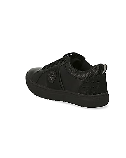 360 degree animation of product Boys black lion embossed lace-up trainers frame-6