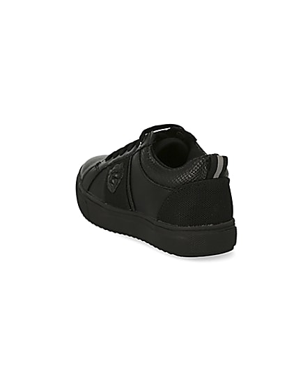 360 degree animation of product Boys black lion embossed lace-up trainers frame-7
