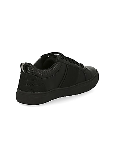 360 degree animation of product Boys black lion embossed lace-up trainers frame-12