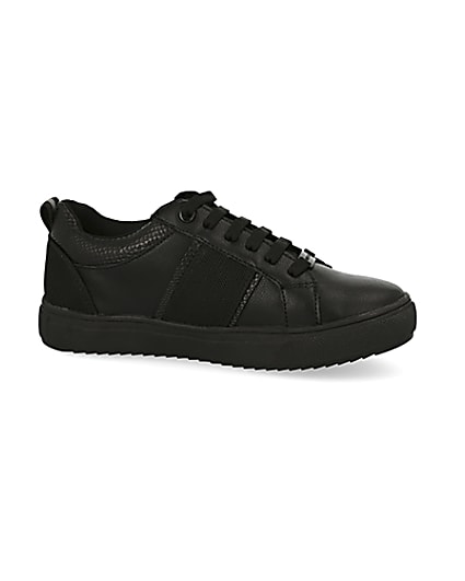 360 degree animation of product Boys black lion embossed lace-up trainers frame-16