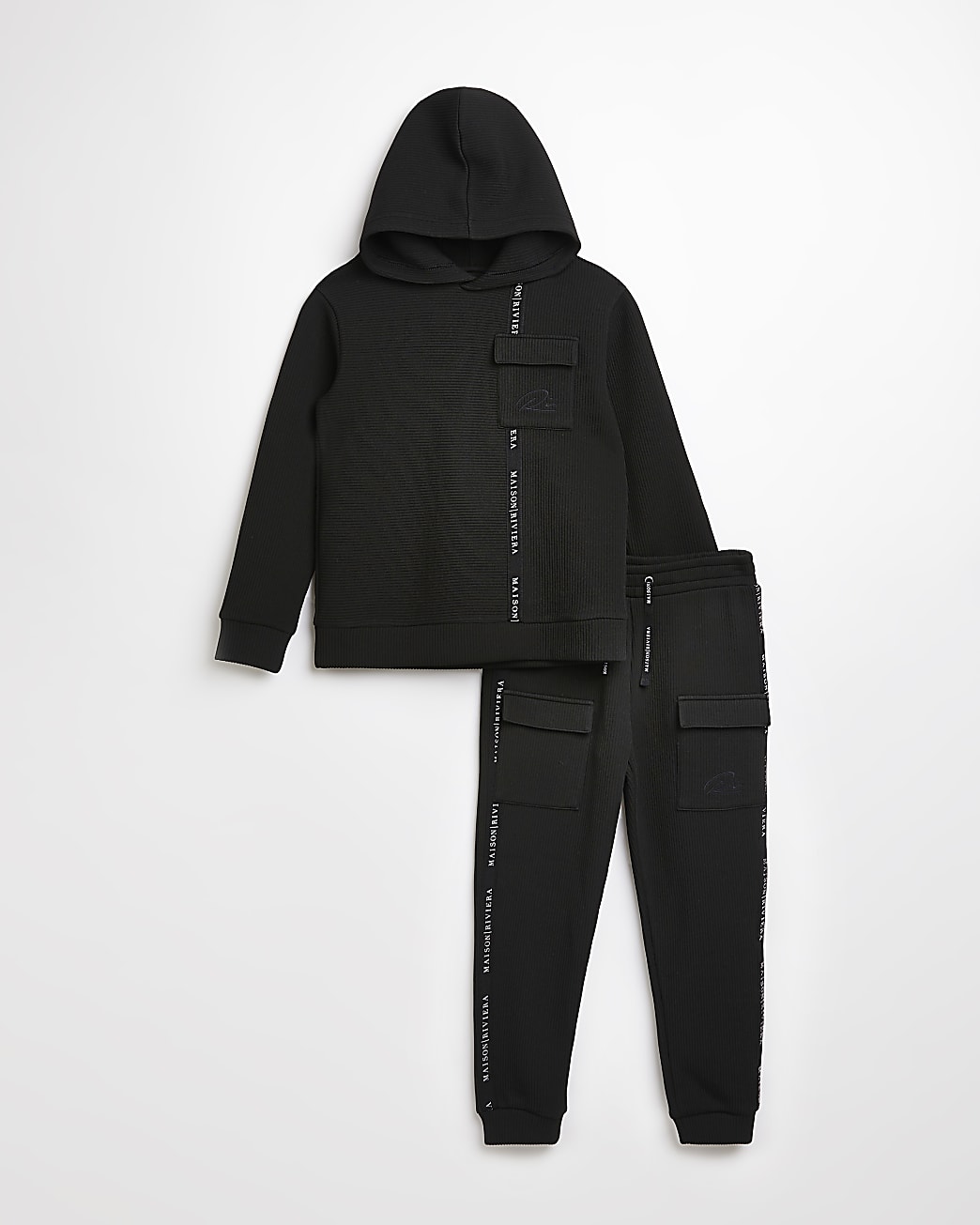 Boys black Maison Riviera hoodie outfit