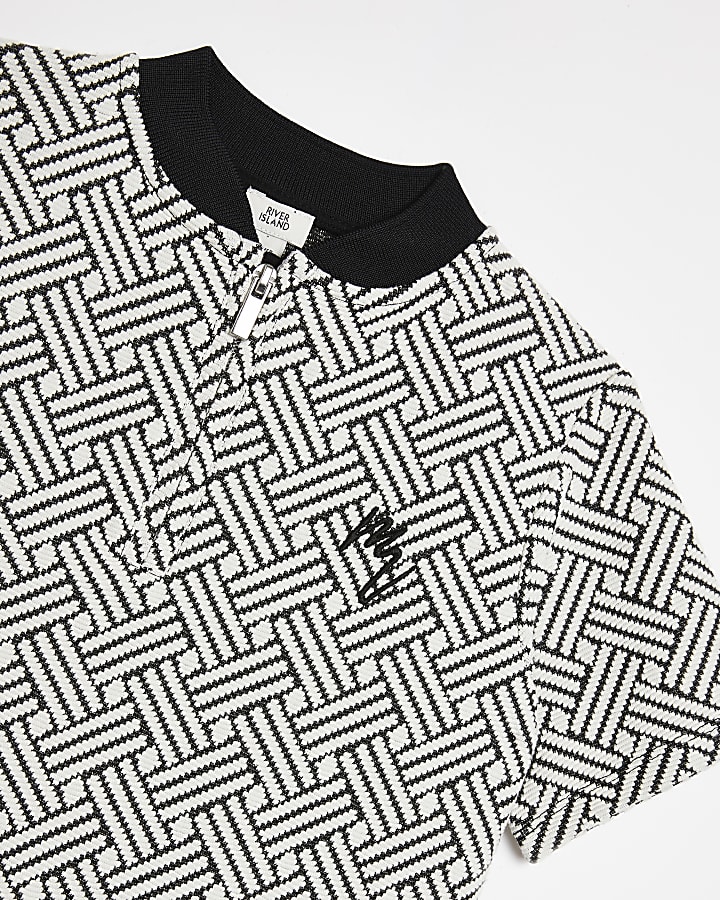Boys black Maison Riviera jacquard polo shirt
