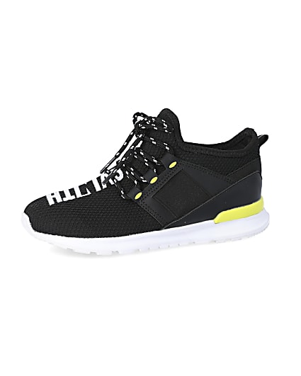 360 degree animation of product Boys black mesh 'Svnth' runner trainers frame-2