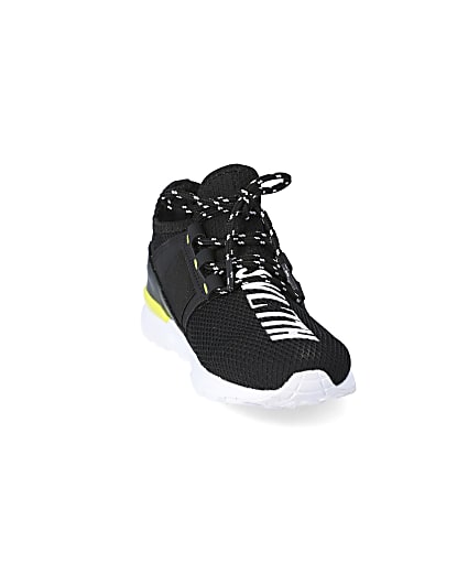 360 degree animation of product Boys black mesh 'Svnth' runner trainers frame-20
