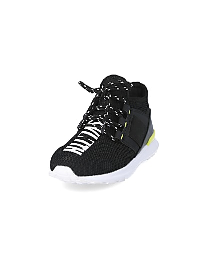 360 degree animation of product Boys black mesh 'Svnth' runner trainers frame-23