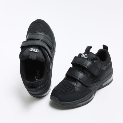 Boys black mesh velcro trainers River Island