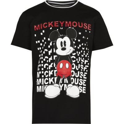 Boys black 'Mickey Mouse' print tshirt River Island