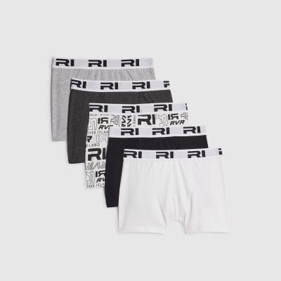 Boys Black Monochrome Pack Of 5 Boxers