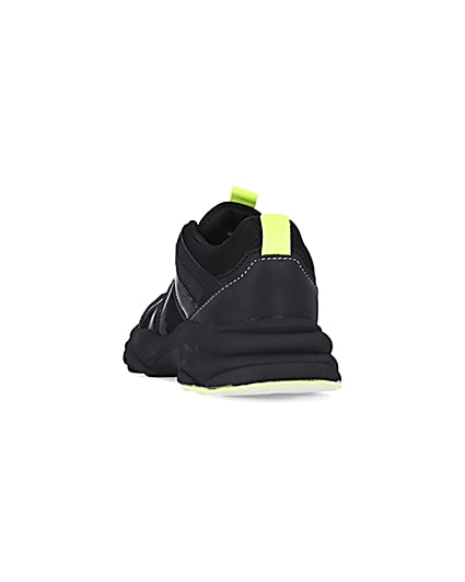 360 degree animation of product Boys black neon lace up chunky trainers frame-8