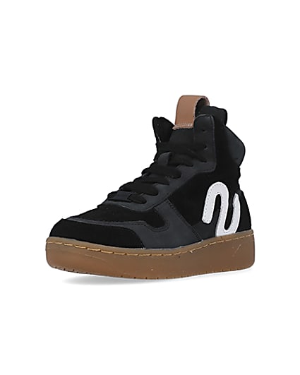 360 degree animation of product Boys Black Nushu High Top Trainers frame-0