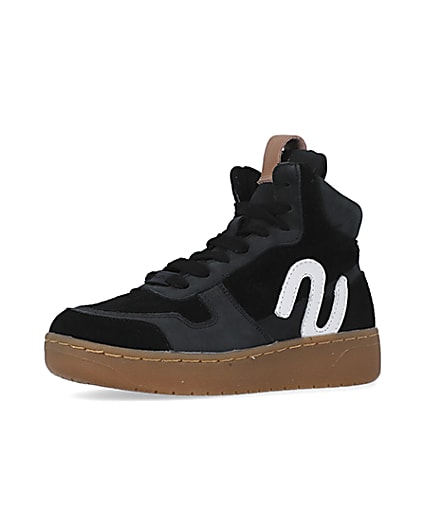 360 degree animation of product Boys Black Nushu High Top Trainers frame-1