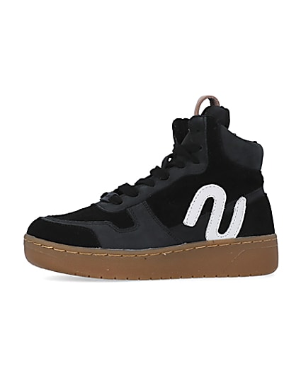 360 degree animation of product Boys Black Nushu High Top Trainers frame-2