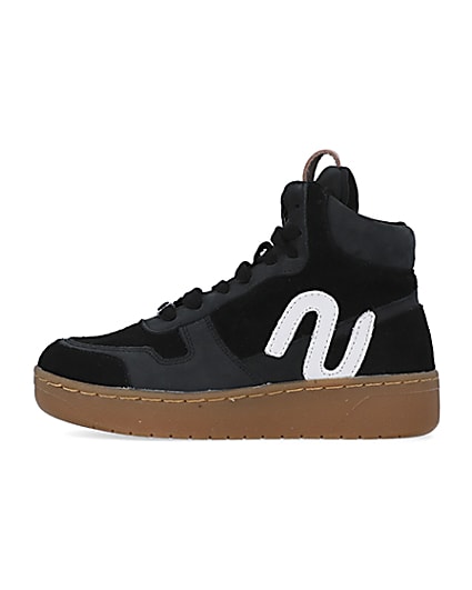 360 degree animation of product Boys Black Nushu High Top Trainers frame-3
