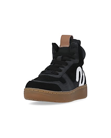 360 degree animation of product Boys Black Nushu High Top Trainers frame-23