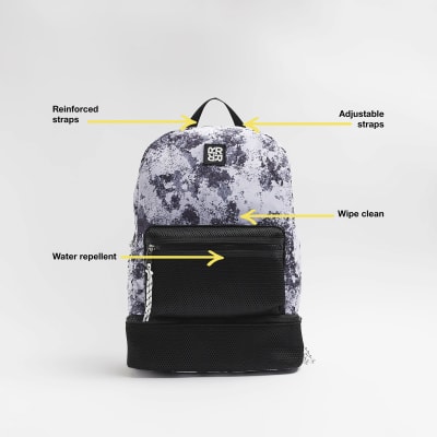 Boys black nylon marble backpack River Island