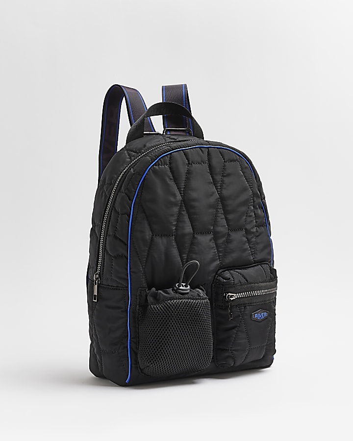 Boys black nylon quilted backpack