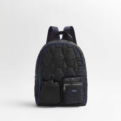 Boys black nylon quilted backpack River Island