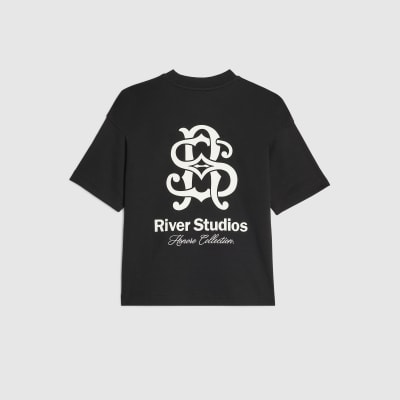Boys Black Oversized RR Graphic T-Shirt