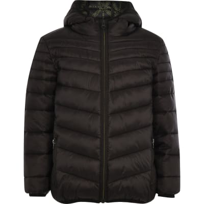 river island puffer jacket with hood in black