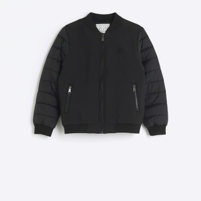 Boys black padded sleeve bomber jacket | River Island