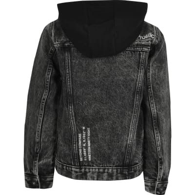 Boys Black Prolific Hooded Denim Jacket River Island