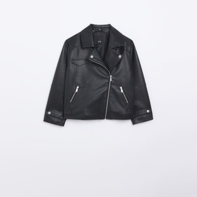 Boys black PU Hooded Biker jacket