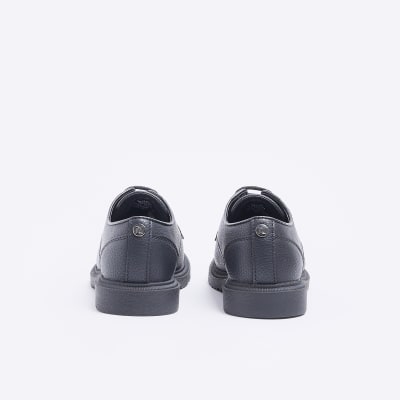 Boys black pu lace up shoes