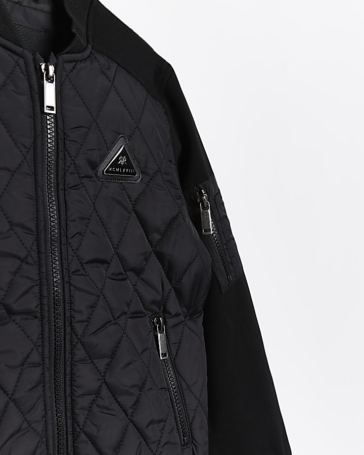 Boys black quilted bomber jacket