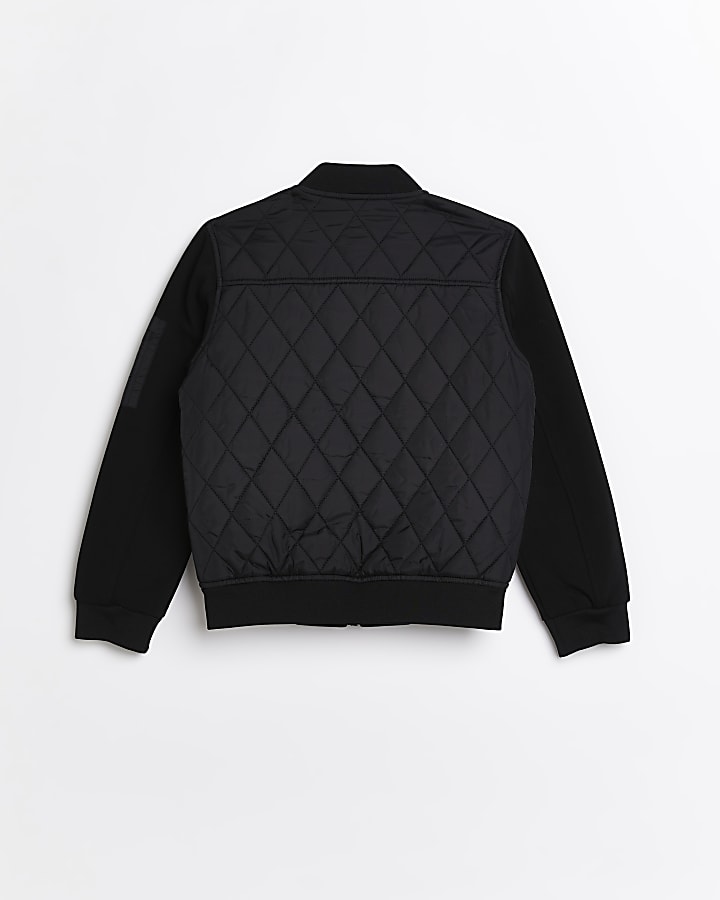 Boys black quilted bomber jacket
