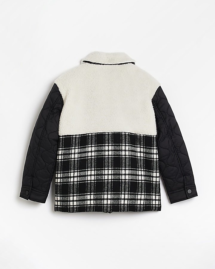 Boys Black Quilted Check Borg SHACKET