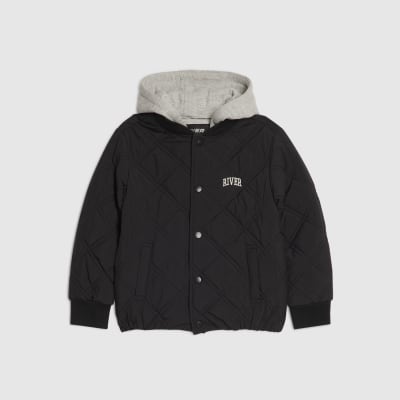Boys Black Quilted RI Hooded Bomber Jacket