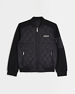 Boys Black Quilted Zip Up Jacket