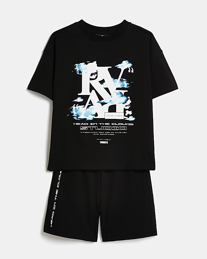 Boys black RI cloud print pyjama set