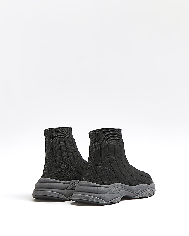 Boys black ribbed knit high top sock trainers