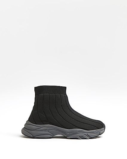 Boys black ribbed knit high top sock trainers