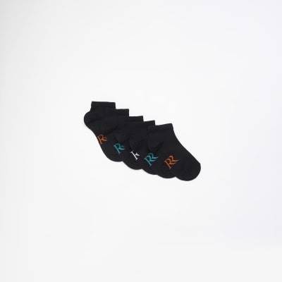 boys black Ribbed trainer socks 5 pack