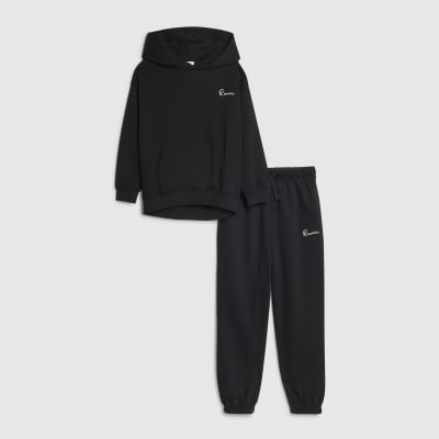 Boys Black River Hoodie And Joggers Set
