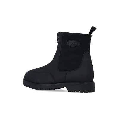 360 degree animation of product Boys Black Rubberised Zip Front Boots frame-5