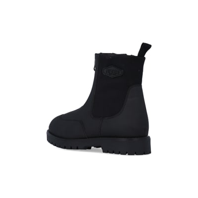 360 degree animation of product Boys Black Rubberised Zip Front Boots frame-6