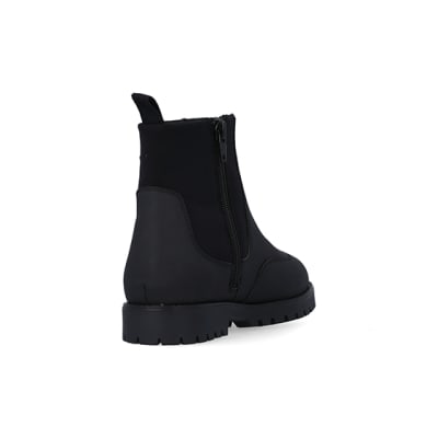 360 degree animation of product Boys Black Rubberised Zip Front Boots frame-11
