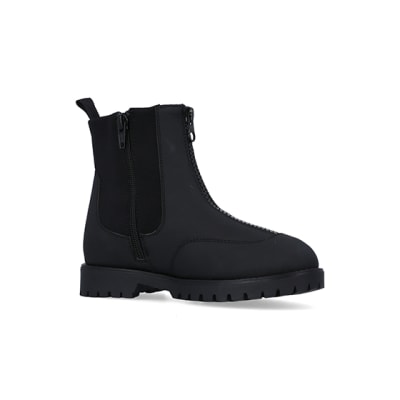 360 degree animation of product Boys Black Rubberised Zip Front Boots frame-17