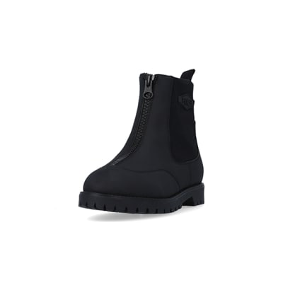 360 degree animation of product Boys Black Rubberised Zip Front Boots frame-23
